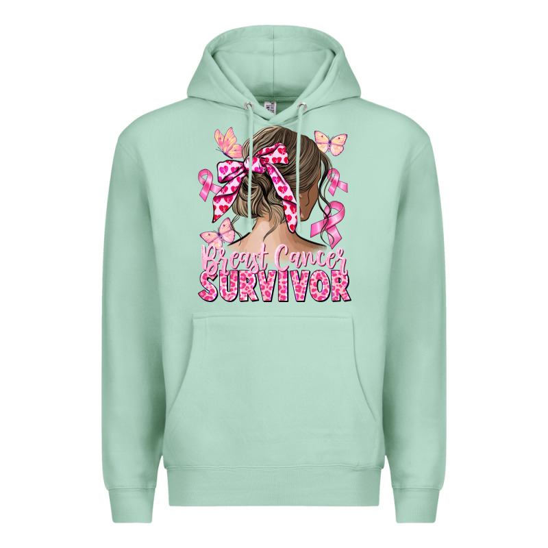 Breast Cancer Survivor Messy Bun Premium Hoodie by CowGirlArtShop | Teevron