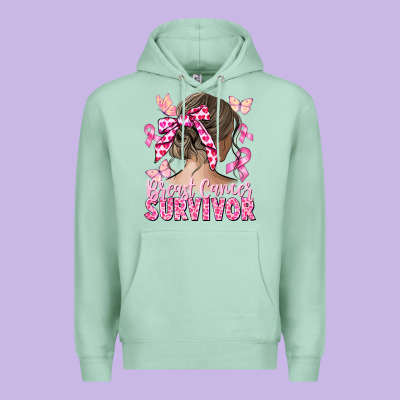 Breast Cancer Survivor Messy Bun Premium Hoodie Designed By Cowgirlartshop