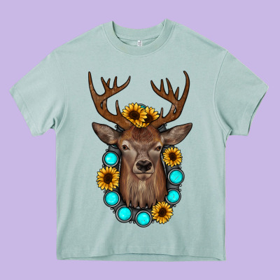 Deer Gemstone Sunflower Heavy Core Tee Designed By Jahusdesignshop