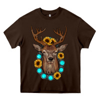 Chocolate Brown deer gemstone sunflower Heavy Core Tee - JahusDesignShop