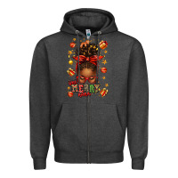 Charcoal Heather one merry nana christmas afro messy bun Zipper Hoodie - texasbilliewilder
