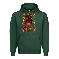 Sports Green one merry nana christmas afro messy bun Zipper Hoodie - texasbilliewilder