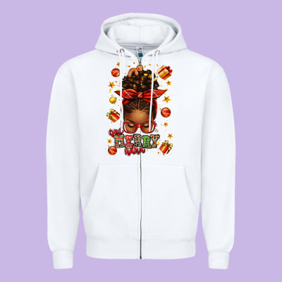 One Merry Nana Christmas Afro Messy Bun Zipper Hoodie Designed By Texasbilliewilder