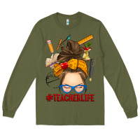 Army Green messy bun teacher life Long Sleeve Tee - RanaPortraitStore