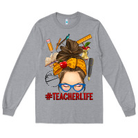 Heather Grey messy bun teacher life Long Sleeve Tee - RanaPortraitStore