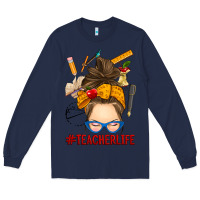 Navy messy bun teacher life Long Sleeve Tee - RanaPortraitStore