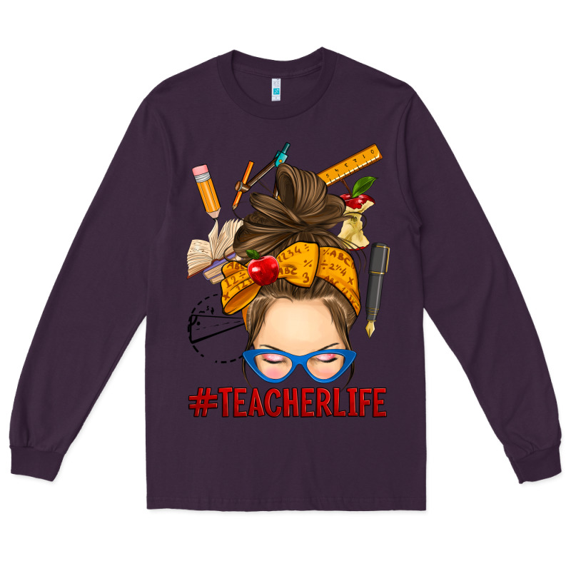 Messy Bun Teacher Life Long Sleeve Tee by RanaPortraitStore | Teevron