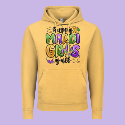 Happy Mardi Gras Y'all Vintage Hoodie Designed By Maliassmallbusiness