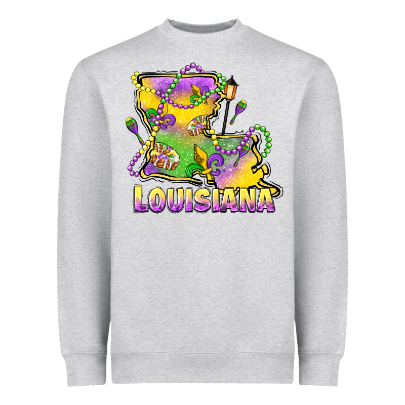 Louisiana Mardi Gras State Map Heavyweight Sweatshirt by LillyAllenDesigns | Teevron