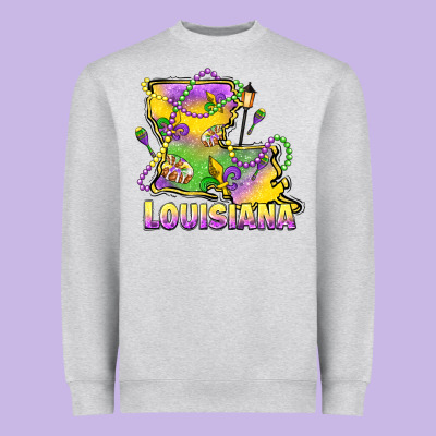 Louisiana Mardi Gras State Map Heavyweight Sweatshirt Designed By Lillyallendesigns