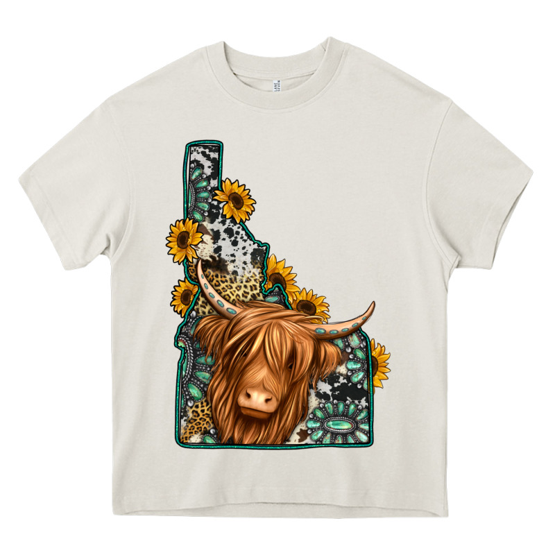 Idaho Map Long Haired Cow Heavy Core Tee by Jasminsmagicworld | Teevron