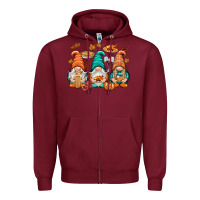 Burgundy Thanksgiving gnomes Zipper Hoodie - NancyCooperArtShop