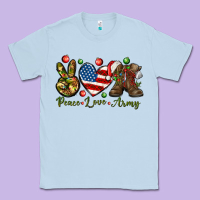 Peace Love Army Christmas Classic Tee Designed By Nancycooperartshop