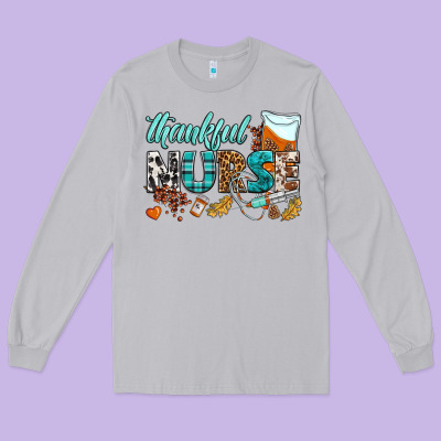 Thankful Nurse Long Sleeve Tee Designed By Bundleandbundleshop