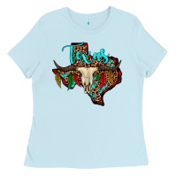 Baby Blue bullskull texas map Ladies Tee - JahusDesignShop