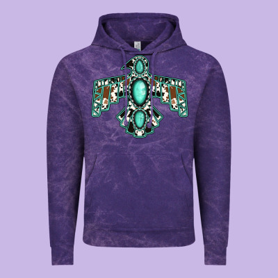 Cowhide Turquoise Thunderbird Vintage Hoodie Designed By Jasminsmagicworld