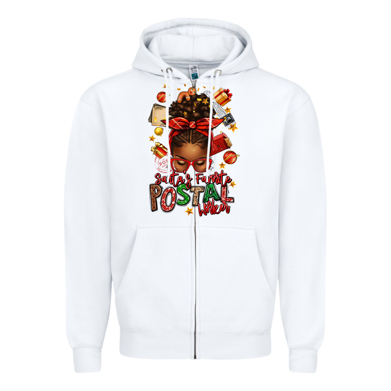 Santas Favorite Postal Worker Afro Messy Bun Zipper Hoodie by texasbilliewilder | Teevron