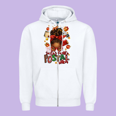Santas Favorite Postal Worker Afro Messy Bun Zipper Hoodie Designed By Texasbilliewilder