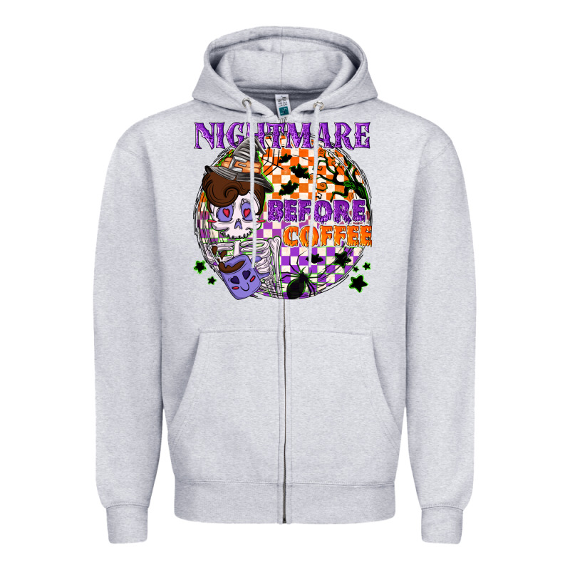 Nightmare Before The Coffee Halloween Zipper Hoodie by NancyCooperArtShop | Teevron
