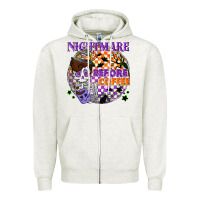 Oatmeal Heather Nightmare before the coffee halloween Zipper Hoodie - NancyCooperArtShop