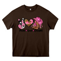 Chocolate Brown peace love  cowgirl Heavy Core Tee - AdoDesignShop