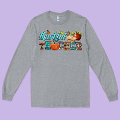Thankful Teacher Long Sleeve Tee Designed By Bundleandbundleshop
