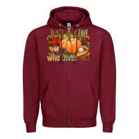 Burgundy Just a girl who loves Fall Zipper Hoodie - NancyCooperArtShop