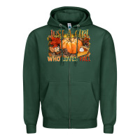 Sports Green Just a girl who loves Fall Zipper Hoodie - NancyCooperArtShop