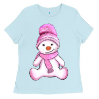 Baby Blue winter pink snowman and hat Ladies Tee - AdoDesignShop