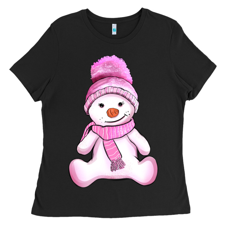 Winter Pink Snowman And Hat Ladies Tee by AdoDesignShop | Teevron