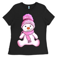 Black winter pink snowman and hat Ladies Tee - AdoDesignShop