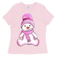 Bubblegum Pink winter pink snowman and hat Ladies Tee - AdoDesignShop