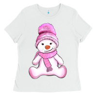 White winter pink snowman and hat Ladies Tee - AdoDesignShop