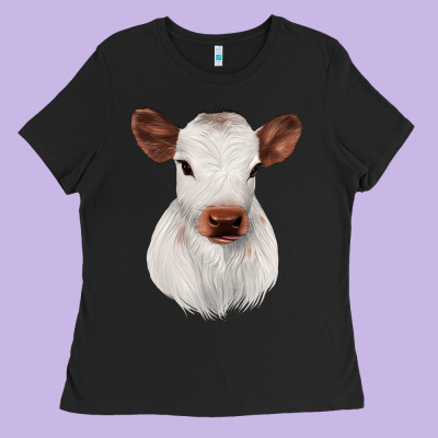 White Cute Calf Ladies Tee Designed By Jahusdesignshop
