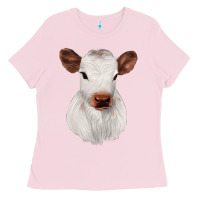 Bubblegum Pink White Cute Calf Ladies Tee - JahusDesignShop
