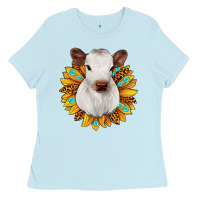 Baby Blue sunflower heifer Ladies Tee - JahusDesignShop