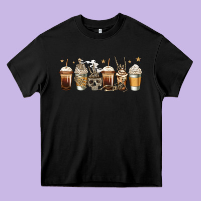 Skeleton Coffee Cups Heavy Core Tee Designed By Jasminsmagicworld