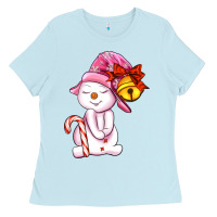 Baby Blue winter pink snowman Ladies Tee - AdoDesignShop