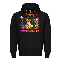 Black happy hallothanksmas dogs Zipper Hoodie - texasbilliewilder