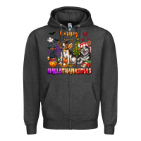 Charcoal Heather happy hallothanksmas dogs Zipper Hoodie - texasbilliewilder