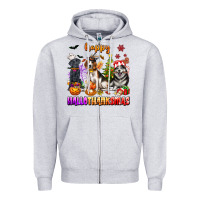 Heather Grey happy hallothanksmas dogs Zipper Hoodie - texasbilliewilder