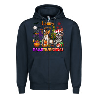 Navy happy hallothanksmas dogs Zipper Hoodie - texasbilliewilder