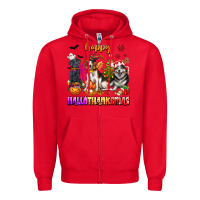 Red happy hallothanksmas dogs Zipper Hoodie - texasbilliewilder