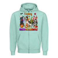 Seafoam happy hallothanksmas dogs Zipper Hoodie - texasbilliewilder