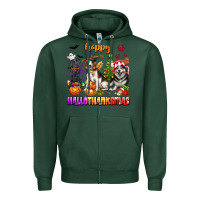 Sports Green happy hallothanksmas dogs Zipper Hoodie - texasbilliewilder