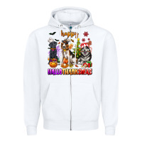 White happy hallothanksmas dogs Zipper Hoodie - texasbilliewilder