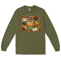 Army Green fall pumpkin background Long Sleeve Tee - BundleAndBundleShop