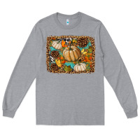 Heather Grey fall pumpkin background Long Sleeve Tee - BundleAndBundleShop