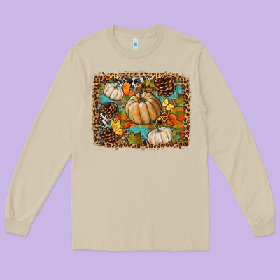 Fall Pumpkin Background Long Sleeve Tee Designed By Bundleandbundleshop