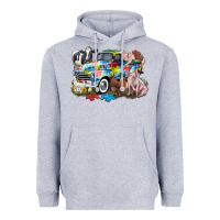 Heather Grey Autism truck with farm animals Heavyweight Hoodie - CowGirlArtShop